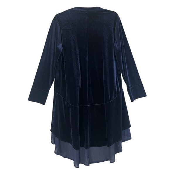 R. VIVIMOS Blue Velvet and Chiffon Jacket Duster Witchy Cloak Size Large - Picture 2 of 12